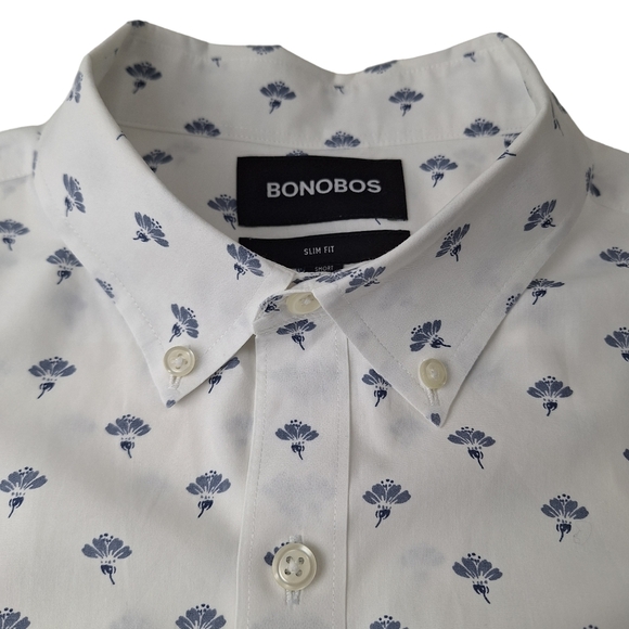 Bonobos Men Medium  Slim Fit White Blue Print Long Sleeve Button‎ Down Shirt - Picture 1 of 10